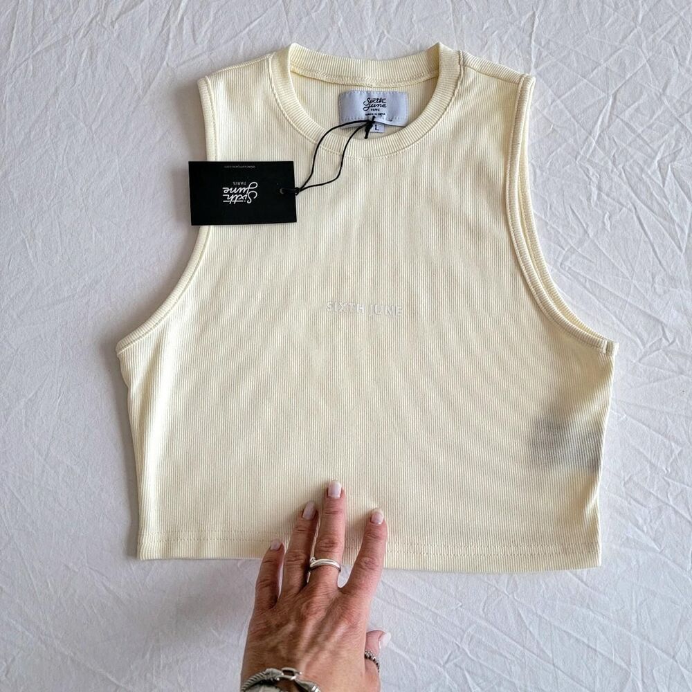SIXTH JUNE PARIS Women's Cream and Yellow Crop-top